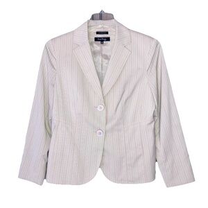 Evan Picone Women's Stretch Two Button Blazer Neutral Beige Tan Striped 14P